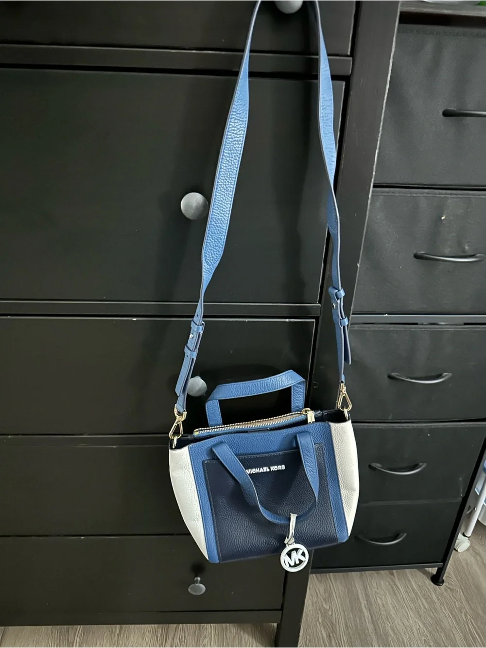Michael Kors Navy and Cream Leather Satchel with Top Handles